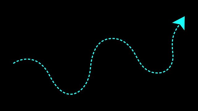 Dotted wave arrow path. Curved navigation direction line. Hand drawn movement indicator concept video on transparent background.