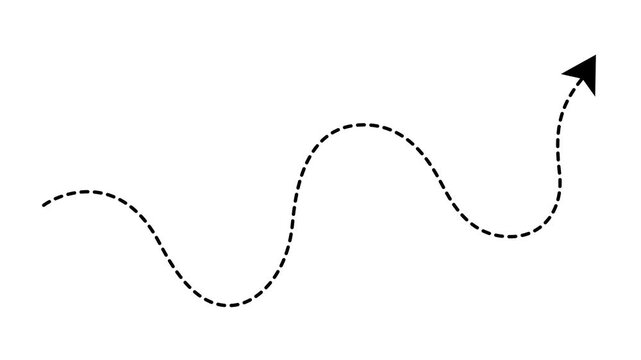 Dotted wave arrow path. Curved navigation direction line. Hand drawn movement indicator concept video on transparent background.