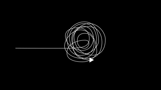Abstract line arrow with scribble circle showing confusion to clarity concept for problem solving process and business direction
