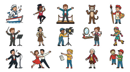 Fototapeta premium Diverse Professionals and Performers Cartoon Characters Set