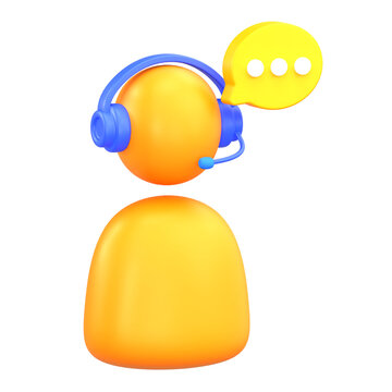 3D Customer Service Support Agent with Headset and Chat Bubble Icon