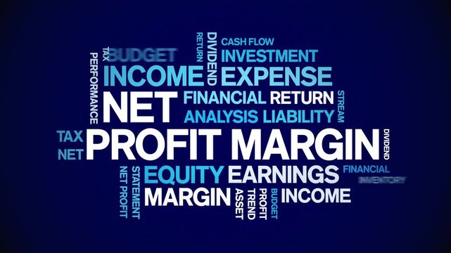 Net Profit Margin animated word cloud-text design animation tag kinetic typography seamless loop.