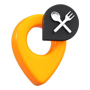 3D Restaurant Location Pin with Spoon and Fork Map Marker Icon