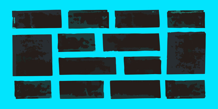 set of grungy ink roller textures in black on blue background grunge pattern design artistic graphic element