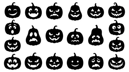 Obraz premium Black silhouettes of carved Halloween pumpkins set.