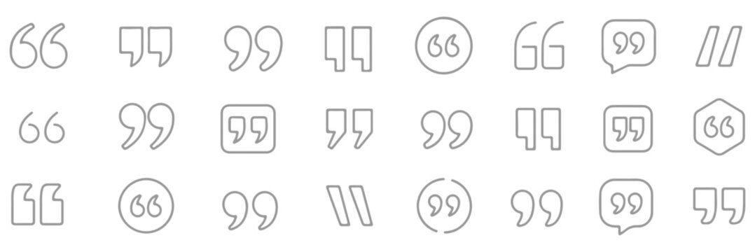 Quotation marks icon set with opening and closing quotes, punctuation symbols for typography and text design flat vector illustration