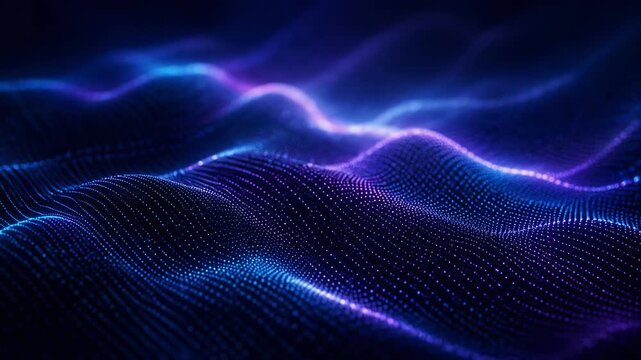 Abstract Glowing Particle Wave Mesh Background with Blue Purple Digital Flow Loop Animation