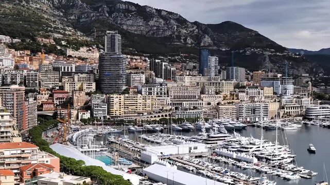 Luxury Yachts in Port Hercule Harbor Monaco Mediterranean Coastline