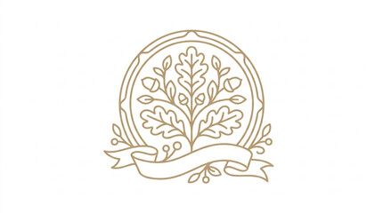 Elegant Oak Leaf Wreath with Banner Design. © Brengkel
