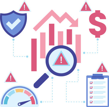 Financial Risk Analysis with Magnifying Glass and Declining Chart