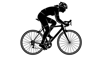Obraz premium Black silhouette of a female cyclist riding a road bike isolated on white background.
