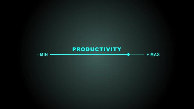 Productivity and efficiency concept. Business adjusting virtual slider from min to max, process to increase productivity and efficiency.