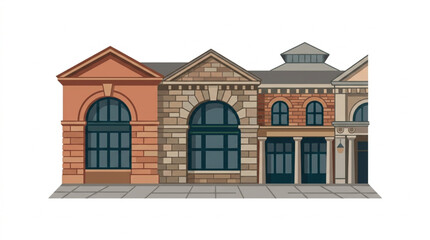 Obraz premium Historic red brick building with arched windows and detailed facade.