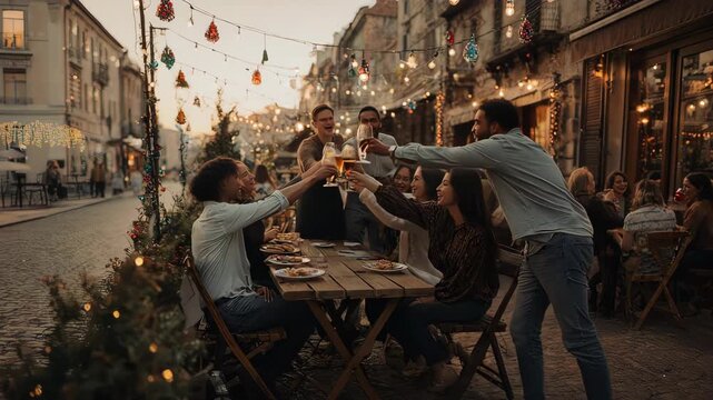 People dining outdoors.