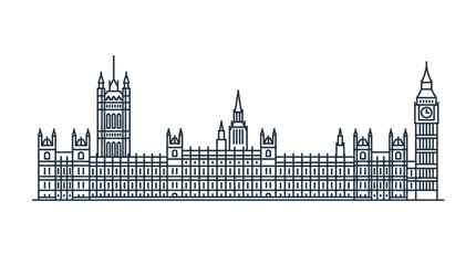 Fototapeta premium Iconic London Parliament Buildings Skyline Illustration.