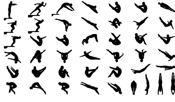 Male Diving Board Athlete Silhouette Vector Collection