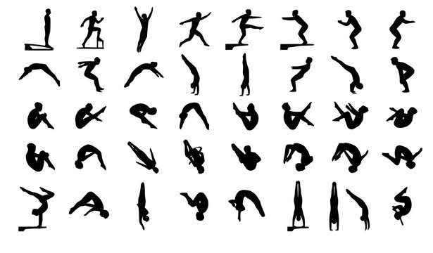 Competitive Male Diving Silhouette Bundle Vector Illustration
