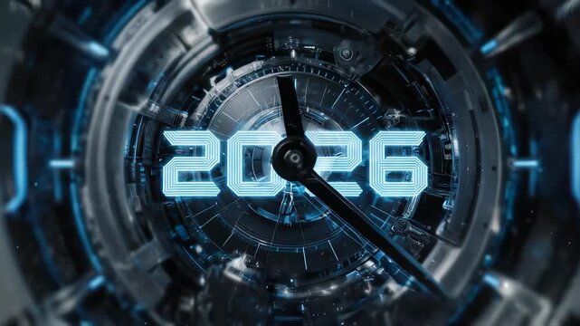 Futuristic clock with clockwork.