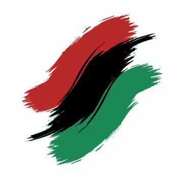 Abstract pan african flag colors painted with textured grunge brush strokes on a clean white background for juneteenth and black history month celebrations