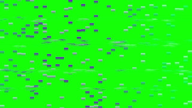 Floating rectangular blocks moving across a vibrant bright green chroma key screen