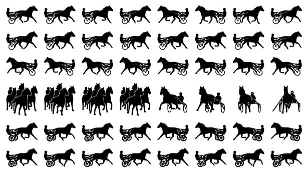Minimal Harness Racing Horse Silhouette Vector Icon Set