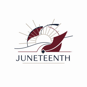Minimalist juneteenth celebration graphic featuring stylized sunburst and geometric elements for commemorative freedom day events