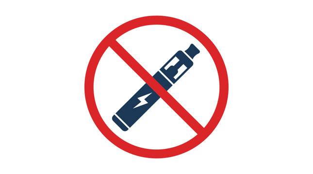 "No vaping allowed" sign with electronic cigarette icon and red prohibited circle