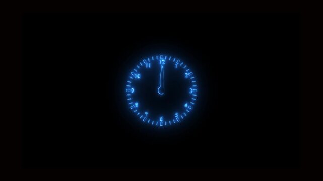  neon borderless clock icon HD animation on black background and 4K animation video
