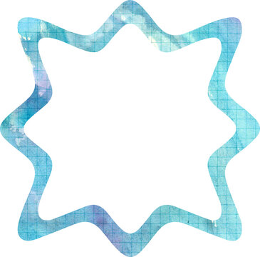 Teal watercolor star frame wavy border with grid texture blue abstract geometric shape for graphic design and invitation background