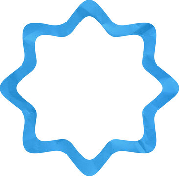 Blue wavy star frame scalloped circular border abstract geometric shape with crystalline texture and faceted design elements for graphic design