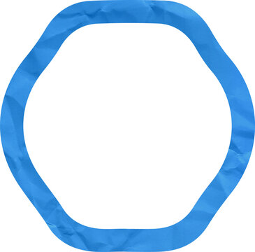 Blue crumpled paper octagonal frame border graphic design element with textured wavy edges for creative layout and digital artwork borders