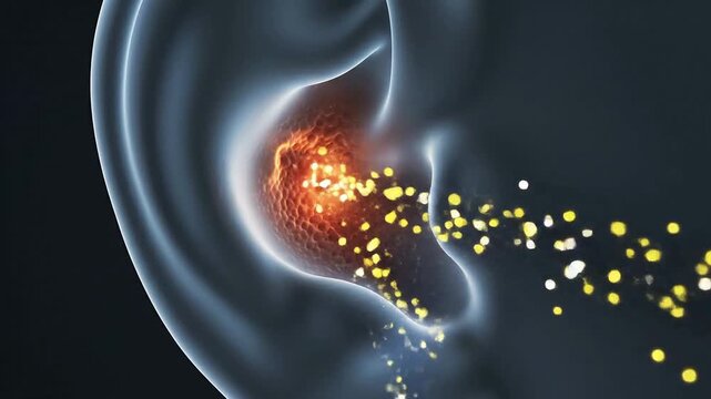 Eardrum Inflammation Scan Close-Up Within Transparent Ear Canal, Highlighting Affected Area for Medical Imaging and Anatomy Visualization