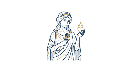 Obraz premium Illustrated woman holding a flower in classical attire.