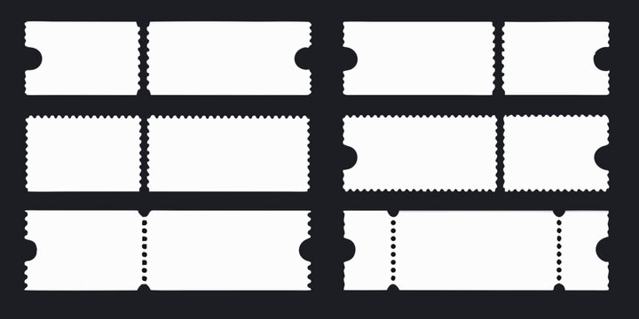 set of blank white ticket stubs with perforated edges on black background tickets coupon shapes event admission