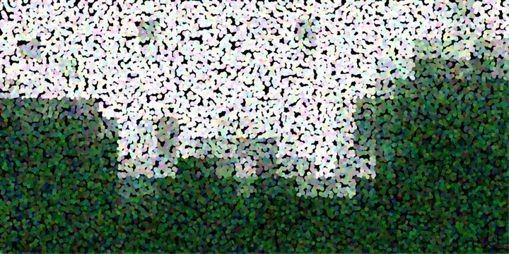 Abstract pointillist landscape with green grass and white sky background color