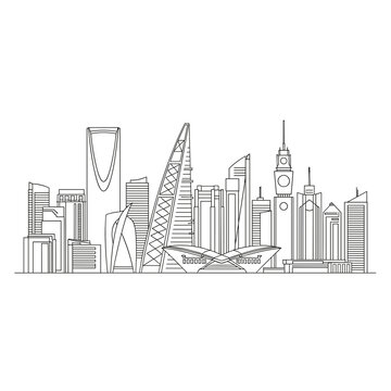 Minimalist Riyadh Skyline Outline Sketch