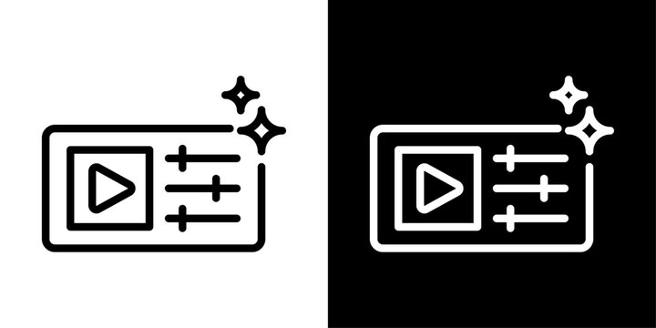 AI video editing icon featuring media player with editing controls representing smart video creation, AI editing, and content production.