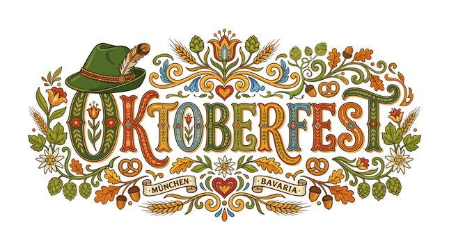Vibrant oktoberfest themed festival logo with traditional decorations