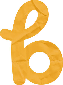Orange crumpled paper letter b lowercase alphabet symbol with textured creased surface for creative graphic design and typography