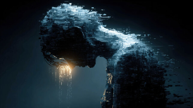 Digital fatigue concept abstract visualization of mental exhaustion from technology cognitive overload screen dependency stress emotional strain focus loss and symbolic high-resolution conceptual