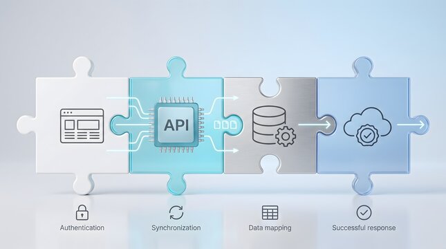Application programming interface integration showing secure puzzle workflow from web platform to cloud database storage