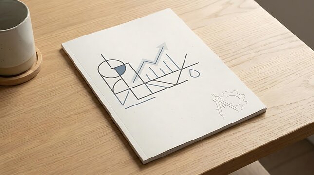 Minimalist notebook with abstract graph design on wooden table