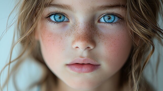 Girl's Portrait Freckles, Blue Eyes, Studio, Soft Light