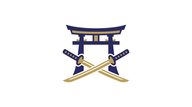 Japanese swords crossed under torii gate.