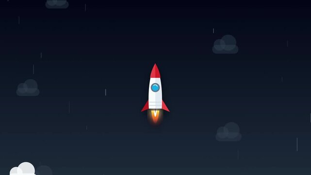 Rocket Launching into Night Sky with Clouds Animation