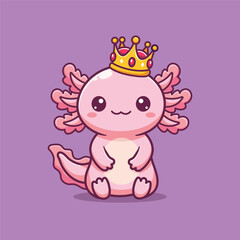 Fototapeta premium Cute Axolotl King with Crown Cartoon Vector Illustration