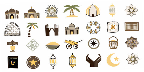 Collection Of Islamic themed Flat Icons On White Background © Kabita
