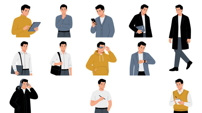 Diverse men in casual and professional urban lifestyle poses