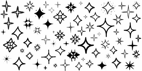Collection Of Hand drawn Sketchy Stars Black And White Vector Illustration With Transparent Background astral body celestial body constellation © Titul