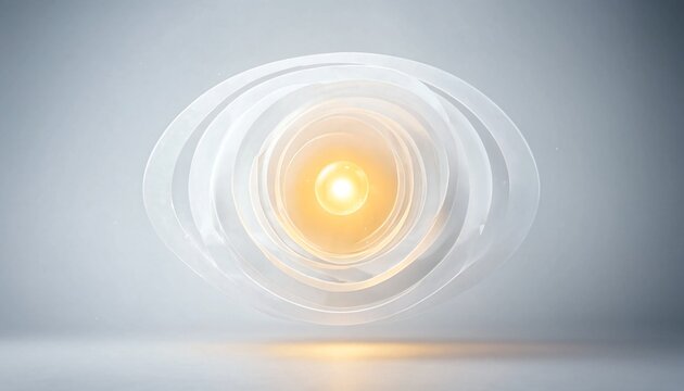 Abstract glowing light orb with concentric circular ripples on grey background abstract background artistic minimalist geometric luminous conceptual creative presentation backdrop